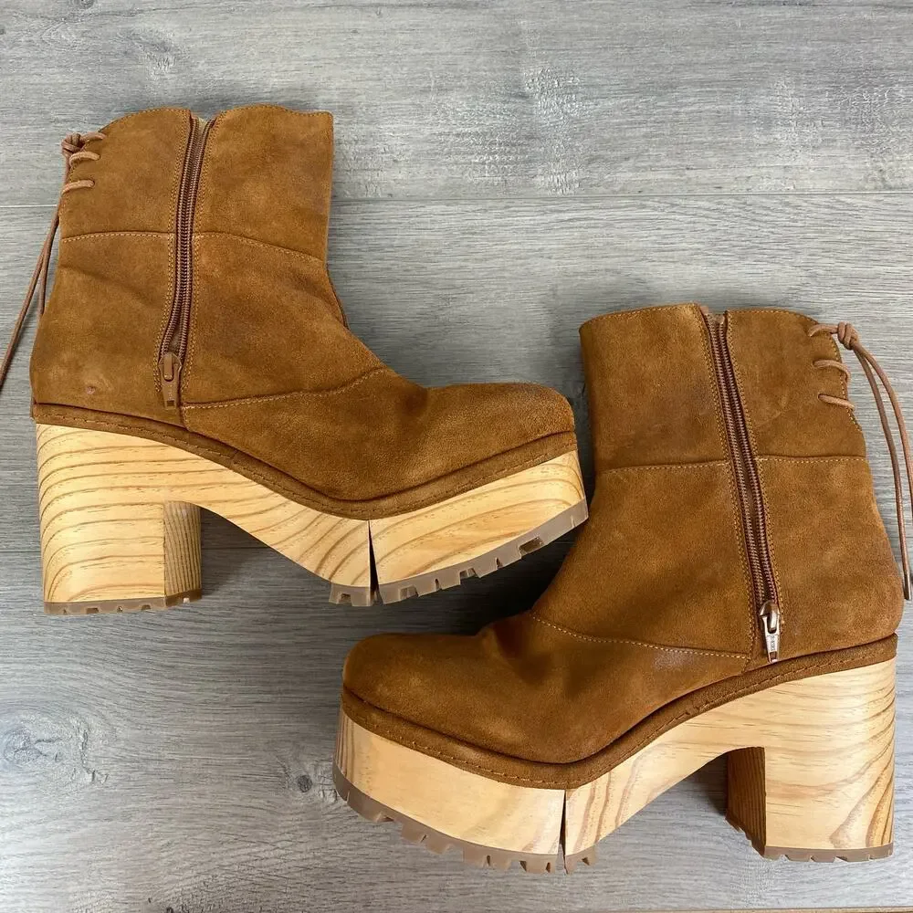 Free People Brown Suede Kenna Platform Lug Sole Clog Boots Sz.41(US 10) NWOB